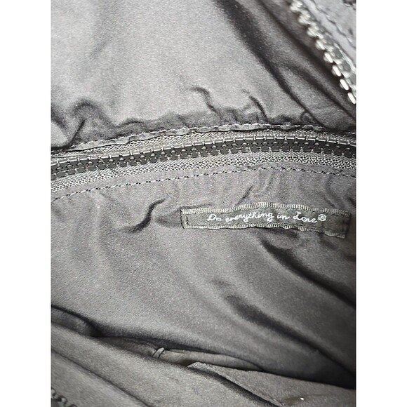 Black Quilted Puffer Tote Bag Top & Front Zip Inside Pockets Shopping Handbag - Picture 5 of 6